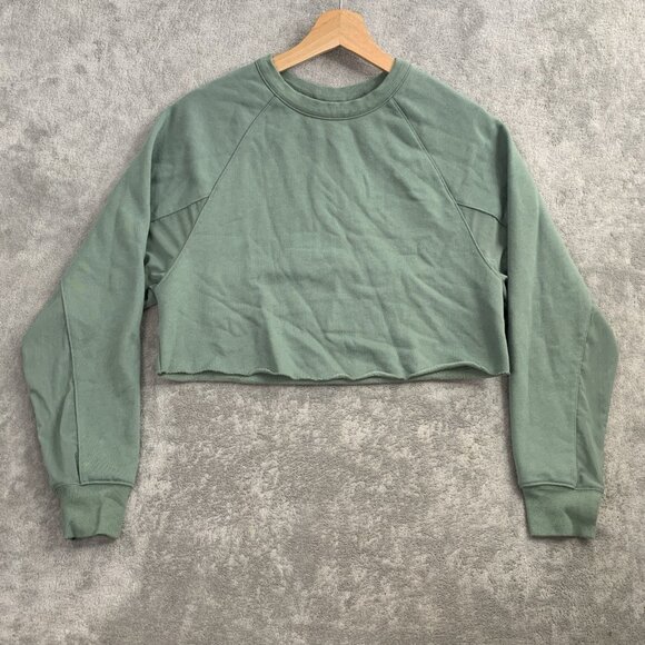 Alo Transcend Cutout Pullover Sweatshirt Womens Small Moss Green Vented Crop Gym - Picture 1 of 9